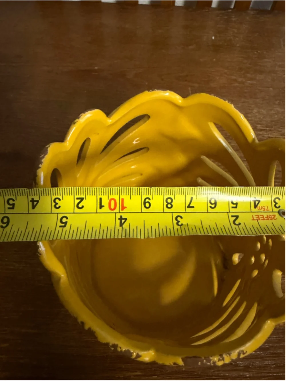 Yellow Ceramic Floral Cutout Candle Holder Luminary Distressed 6” Boho Decor